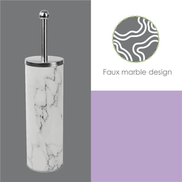 Home Basics White Marble Toilet Brush Set with Nylon Bristles and Holder - Picture 6 of 14